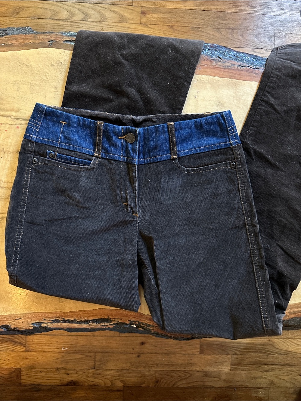 Brown Corduroy and Blue denim BCBG Low Rise Flares